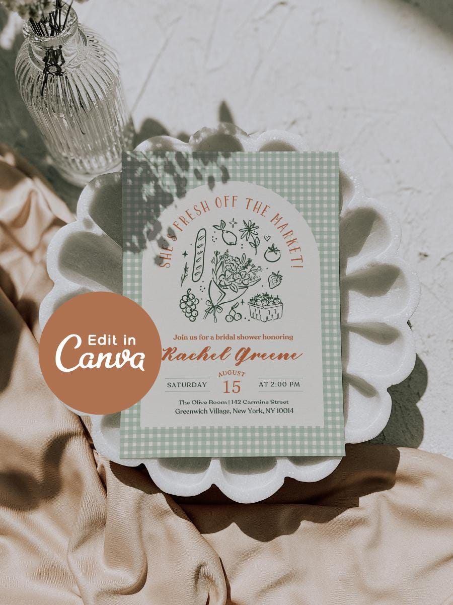Fresh Off the Market Invitation, Instant Download Template for Cottagecore Bachelorette or Bridal Shower