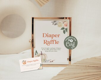 Diaper Raffle Sign, Editable Template for Little Pumpkin Baby Shower