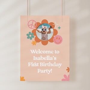 Groovy One Welcome Sign, Editable Template for Groovy First Birthday, Groovy One Birthday Decoration