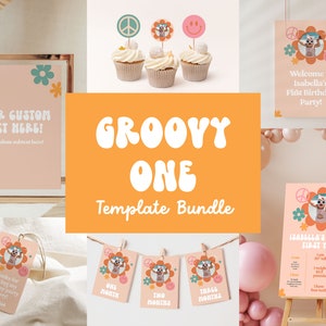 Groovy One Birthday Decoration, Editable Templates for Groovy First Birthday, One Groovy Baby Birthday Decor