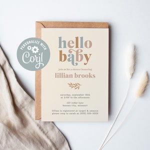 Boho Minimal Baby Shower Invite, Instant Download Template for Coed Gender Neutral Shower, Baby Sprinkle Invitation