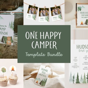 One Happy Camper First Birthday Decor, Bundle of Digital Templates for 1st Birthday