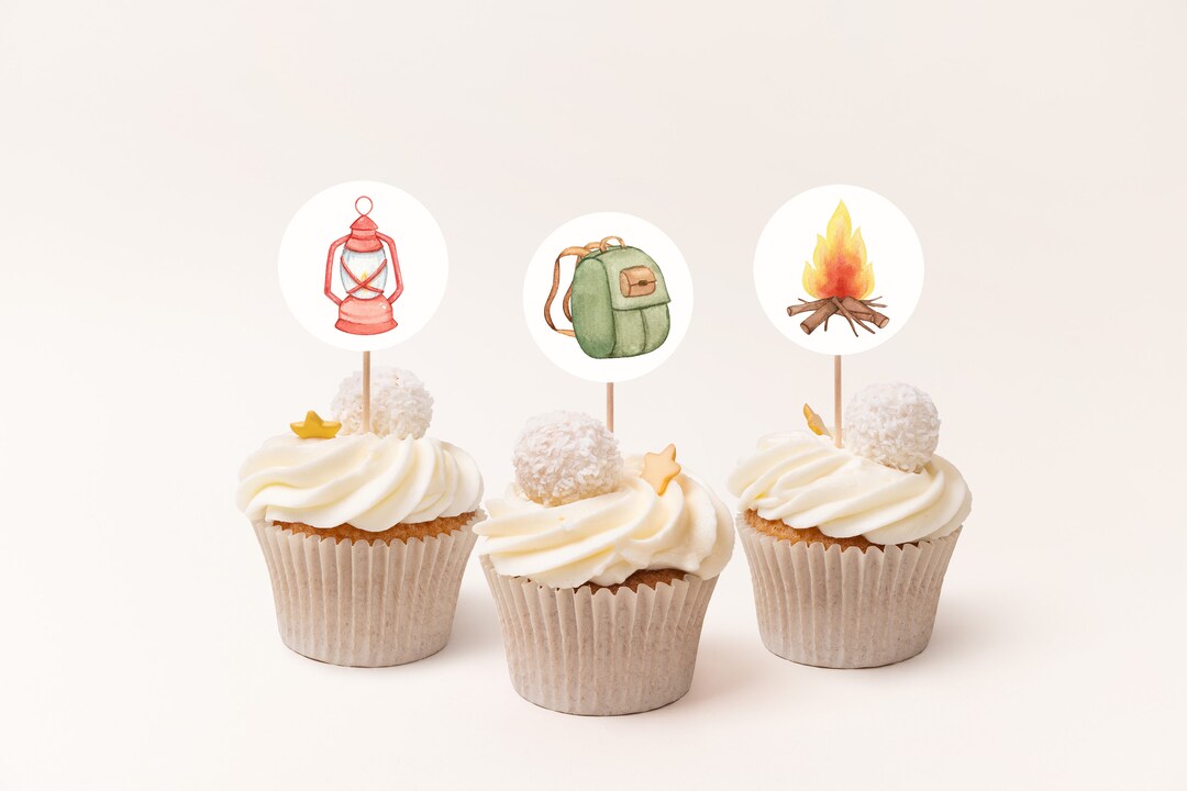 One Happy Camper Cupcake Toppers, 1st Birthday Decor for Camping Themed ...