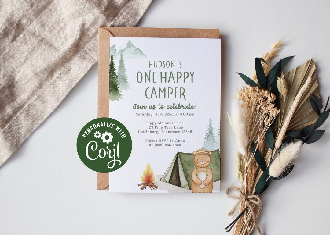 One Happy Camper Birthday Invitation, Instant Download Template for