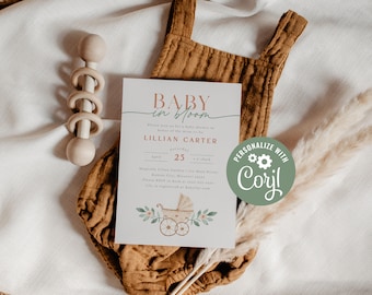 Baby in Bloom Invitation, Editable Templates for Spring Baby Shower