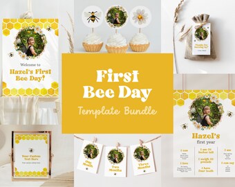 Paquete de decoración para el primer día de las abejas: plantillas imprimibles y editables (descarga digital)