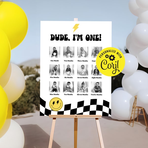 One Happy Dude Birthday Decorations, Printable First Birthday Photo Milestone Board
