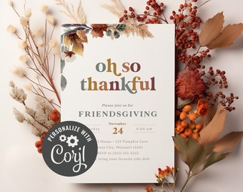 Friendsgiving Invitation, Instant Download Printable Template for Thanksgiving Dinner