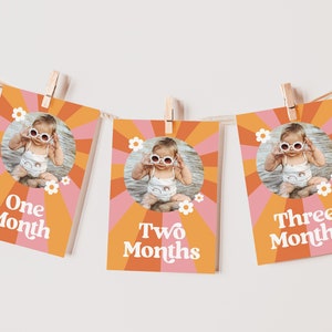 One Groovy Girl Photo Banner, Digital Template for Retro First Birthday Party, Groovy One Birthday Decoration, 100% Editable Text