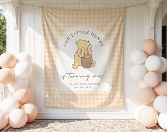 Winnie the Pooh First Birthday Decorations, Custom Tapestry for 1st Birthday