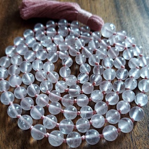 Rose Quartz Mala Beads Necklace for Love, Pink Crystal Heart Chakra Taurus Birthstone Necklace Gift, Rose Quartz Pretty Pink Mala for Women
