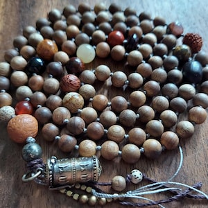Sandalwood Prayer Beads with Prayer Box, Sandalwood Mala, Wood Gemstone Prayer Beads Mindfulness Gift, Brown Natural Buddhist Mala Necklace