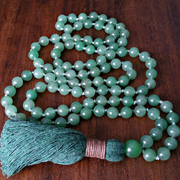 Aventurine Mala, Green Aventurine Mala Beads Necklace for Healing, Green Crystal Gemstone Heart Chakra Japa Mala Beads, Yoga Necklace Gift