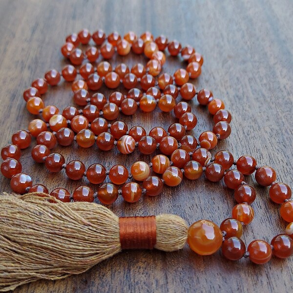 Carnelian Mala for Women, Carnelian Mala, Carnelian Beaded Necklace Carnelian Gift for Women Orange Gemstone Handmade Mala Beads with Tassel