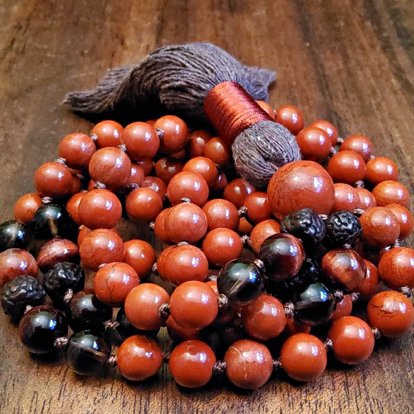 Red Jasper Self-Care Mala Necklace, Orange Gemstone Beaded Necklace for the Sacral Chakra, Vegan Mala Necklace Gift, Red Jasper Necklace