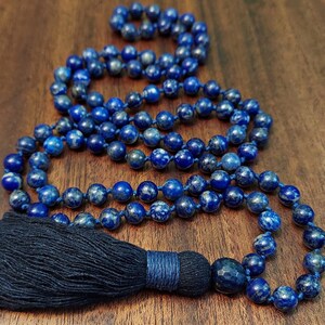 Lapis Lazuli Mala, Lapis Lazuli Necklace Gift Box for Third Eye Intuition, Handmade Indigo Yoga Necklace, Lapis Lazuli Mala Bracelet Wrap