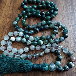 Preseli Bluestone & Phantom Quartz Beaded Necklace Gift for Healing Handmade Green Mala Beads Gift for Heart Chakra with Stonehenge Gemstone