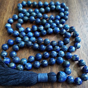Lapis Lazuli Mala, Lapis Lazuli Necklace Gift Box for Third Eye Intuition, Handmade Indigo Yoga Necklace, Lapis Lazuli Mala Bracelet Wrap