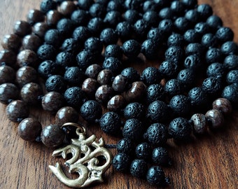 Lava Stone Mala Beads 108, Black Japamala, Buddhist Mala Beads