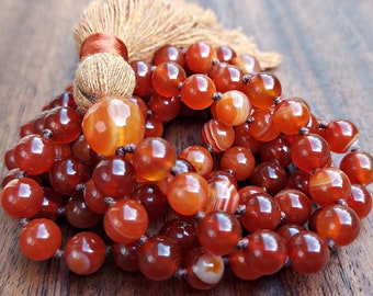 Carnelian Mala Beads, Orange Crystal Mala for Fertility & Law of Attraction, Sacral Chakra Beaded Necklace, Carnelian Tassel Mala Beads Gift