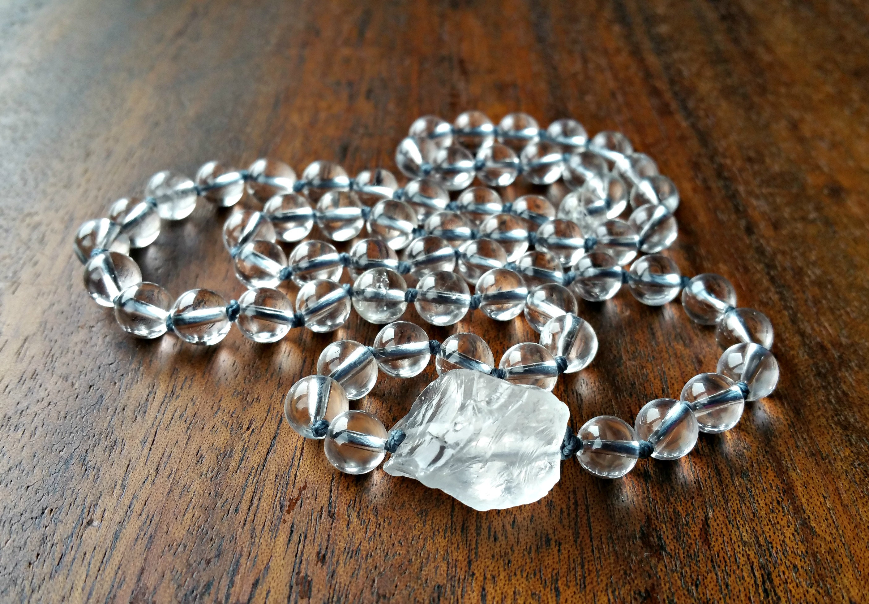 Large Raw Clear Quartz Crystal Prayer Beads Clear Knotted Etsy