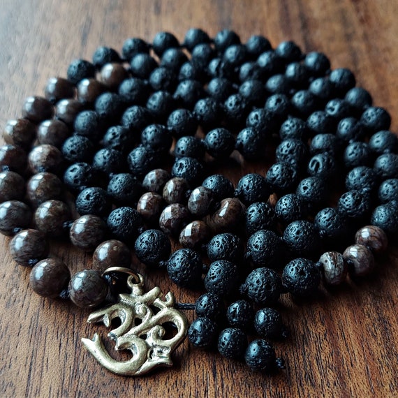 108 Bead Japa Mala Bracelet/Necklace With OM Charm - White Jade Gemstone, Stretchy Cord For Yoga & Meditation - View #3