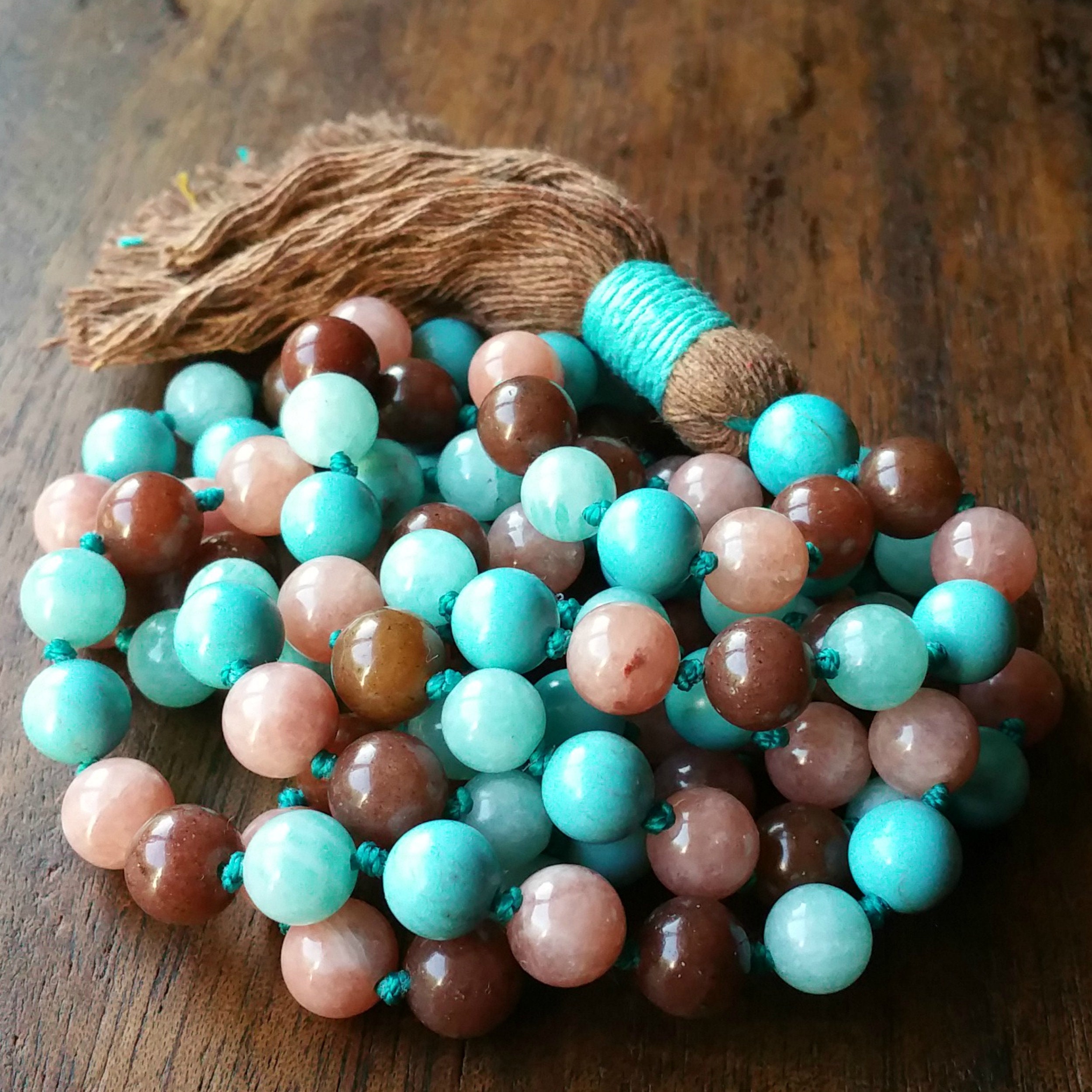 8MM 108 Amazonite Gemstone Beads mala Knot Chakras Necklace Gift Colorful spread