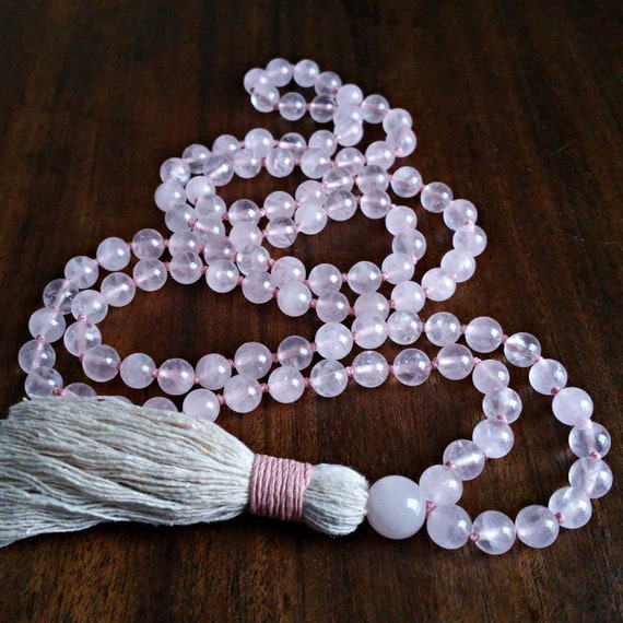 Rose Quartz and White Agate Full Mala – Japa Mala Beads