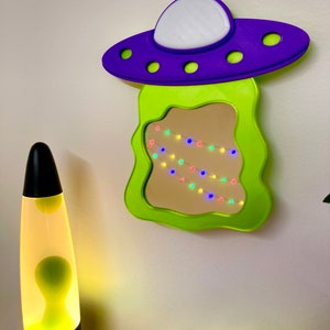 Alien Abduction  Mini Wall Mirror 3D Printed UFO Hanging Home Decor Sci fi Cryptid Core Funky Outer Space
