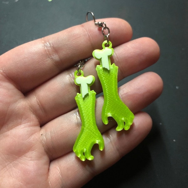 Mini Severed Hand Zombie Bone Earrings Dangle 3D Printed Spooky Halloween Horror Jewelry 2 Sizes