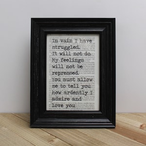 Jane Austen&#39;s Pride and Prejudice Book Page Quote Art Print/ Wall Art/ Unique Book Lovers Gifts/ Upcycled Book Art