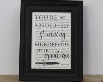 FBAA "Eres una pequeña criatura asesina absolutamente impresionante" Impresión de arte de página de libro / Arte de pared / Regalos únicos para lectores