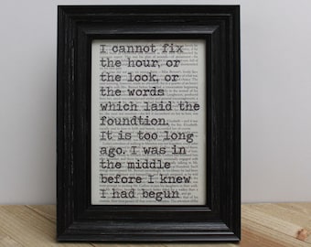 Jane Austen's Pride and Prejudice Book Page Quote Art Print/ Wall Art/ Unique Book Lovers Gifts/ Upcycled Book Art