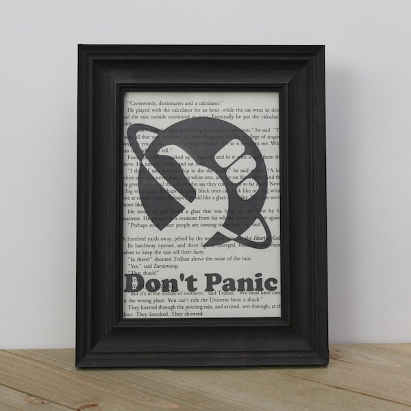 The Hitchhiker's Guide to the Galaxy Don't Panic Book Page Quote Art Print/ Wall Art/ Unique Gifts for Readers/Upcycled Book Art