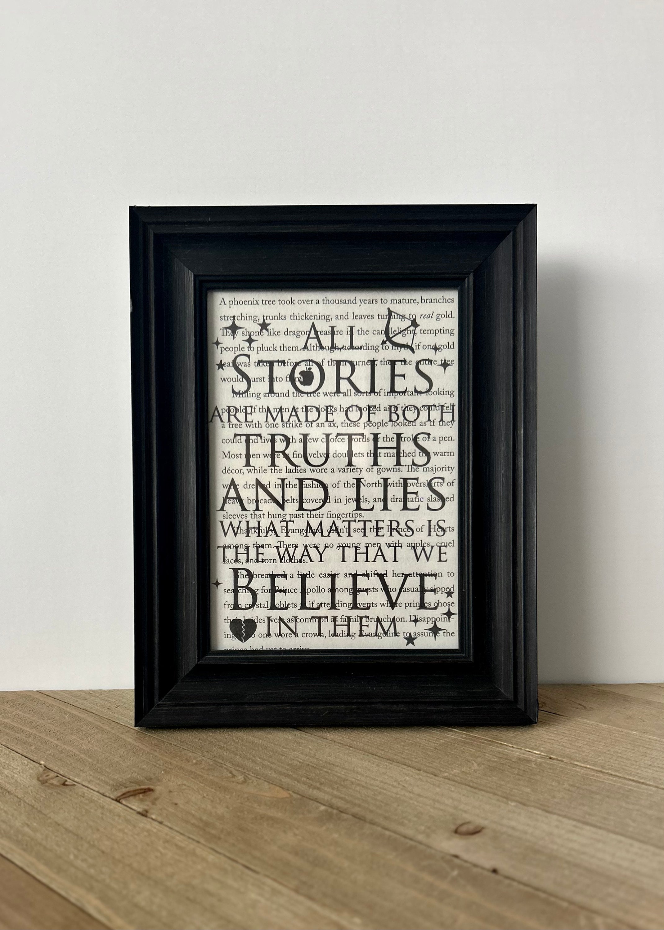 OUABH- "All Stories Are Made of Both Truth and Lies" Book Page Quote Art Print/ Wall Art/ Unique Gifts for Readers/Upcycled Book Art
