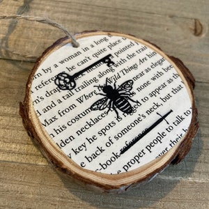 Starless Sea  Key Bee and Sword Wood Slice Ornaments: Featuring actual book pages /Wedding/Shower gifts