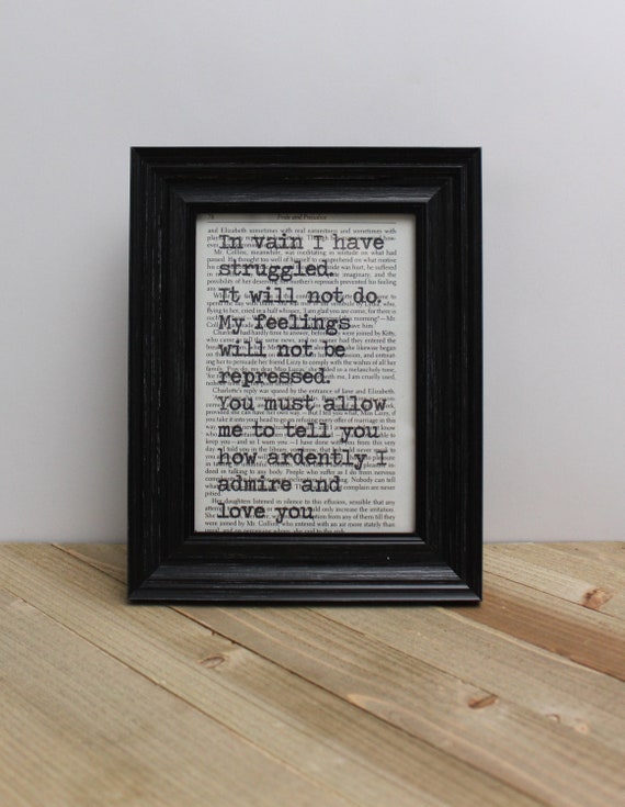 Jane Austen's Pride and Prejudice Book Page Quote Art Print/ Wall Art/ Unique Book Lovers Gifts/ Upcycled Book Art