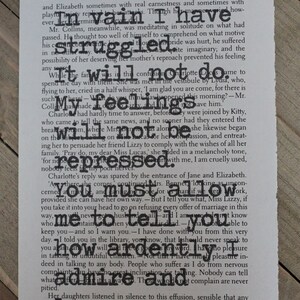 Jane Austen's Pride and Prejudice Book Page Quote Art Print/ Wall Art/ Unique Book Lovers Gifts/ Upcycled Book Art image 3