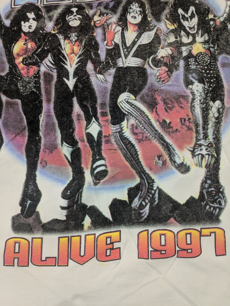 Vintage Kiss T shirt XL L 90s Alive Tour 1997 Rock Metal White Tee Gene Simmons