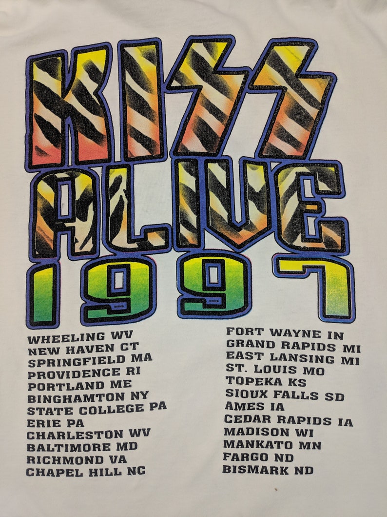 Vintage Kiss T shirt XL L 90s Alive Tour 1997 Rock Metal White Tee Gene Simmons