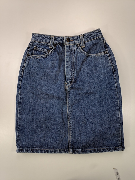 Vintage Denim Skirt Stonewash 22 Small 90s 80s Cu… - image 1