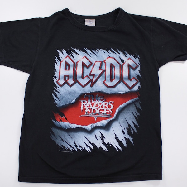 Vintage AC-DC tour-shirt / razors edge / classic rock / nineties metal / band tee /80s 90s fashion / single stitch / small black