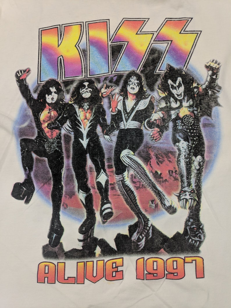 Vintage Kiss T shirt XL L 90s Alive Tour 1997 Rock Metal White Tee Gene Simmons