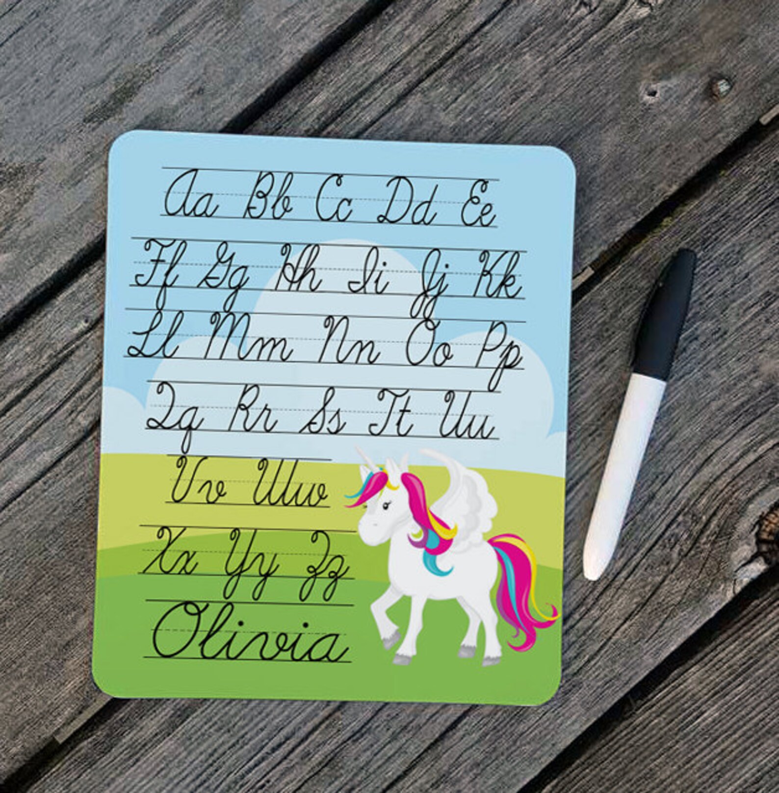 Personalized Unicorn CURSIVE Handwriting Dry Erase Board Etsy