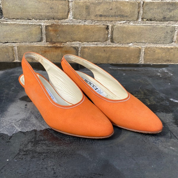 Vintage Pumpkin Orange Suede Slingback Pump by Bocci, Made in Italy // 1980s