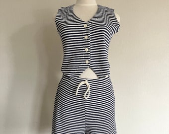 Vintage Cotton Striped Vest & Shorts Set // US Women’s Small
