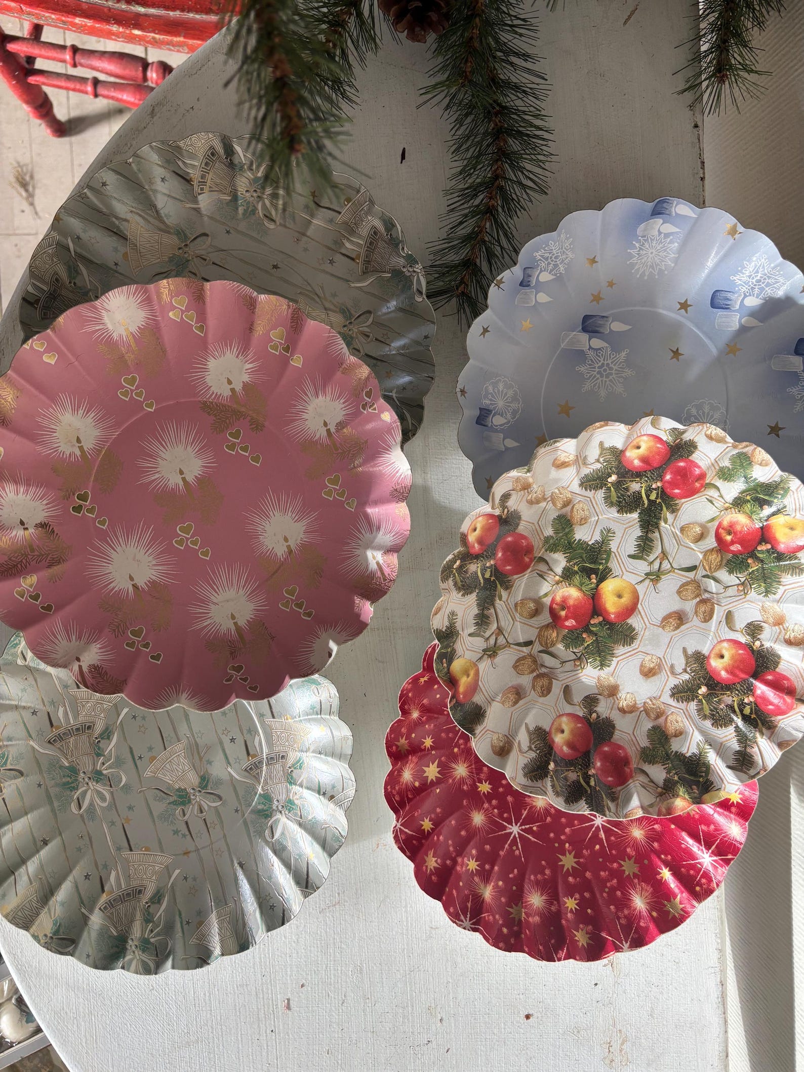 Vintage West German Christmas Pressed Paper Plates, Set of 6