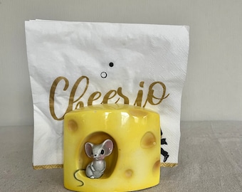 Vintage Mouse and Cheese Ceramic Napkin Holder