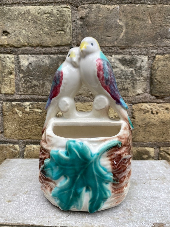 Vintage Lovebirds Ceramic Wall Planter Basket and Maple Leaf Etsy