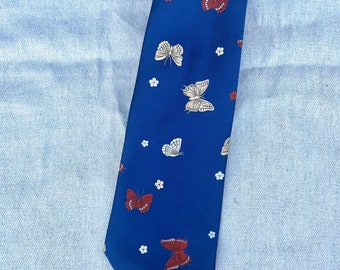 Vintage Navy Blue Necktie with Butterfly Motif, made by Simpsons Hunt Club